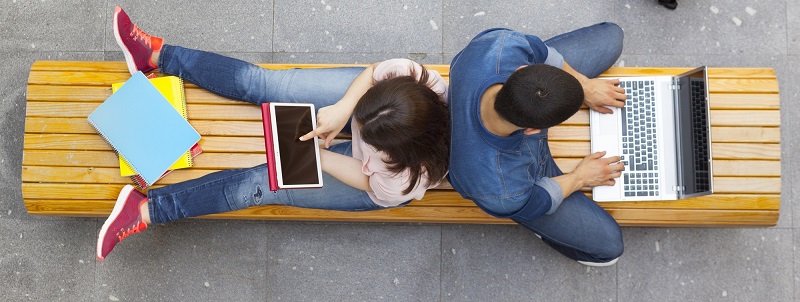 Top view of students studying at the main hall university